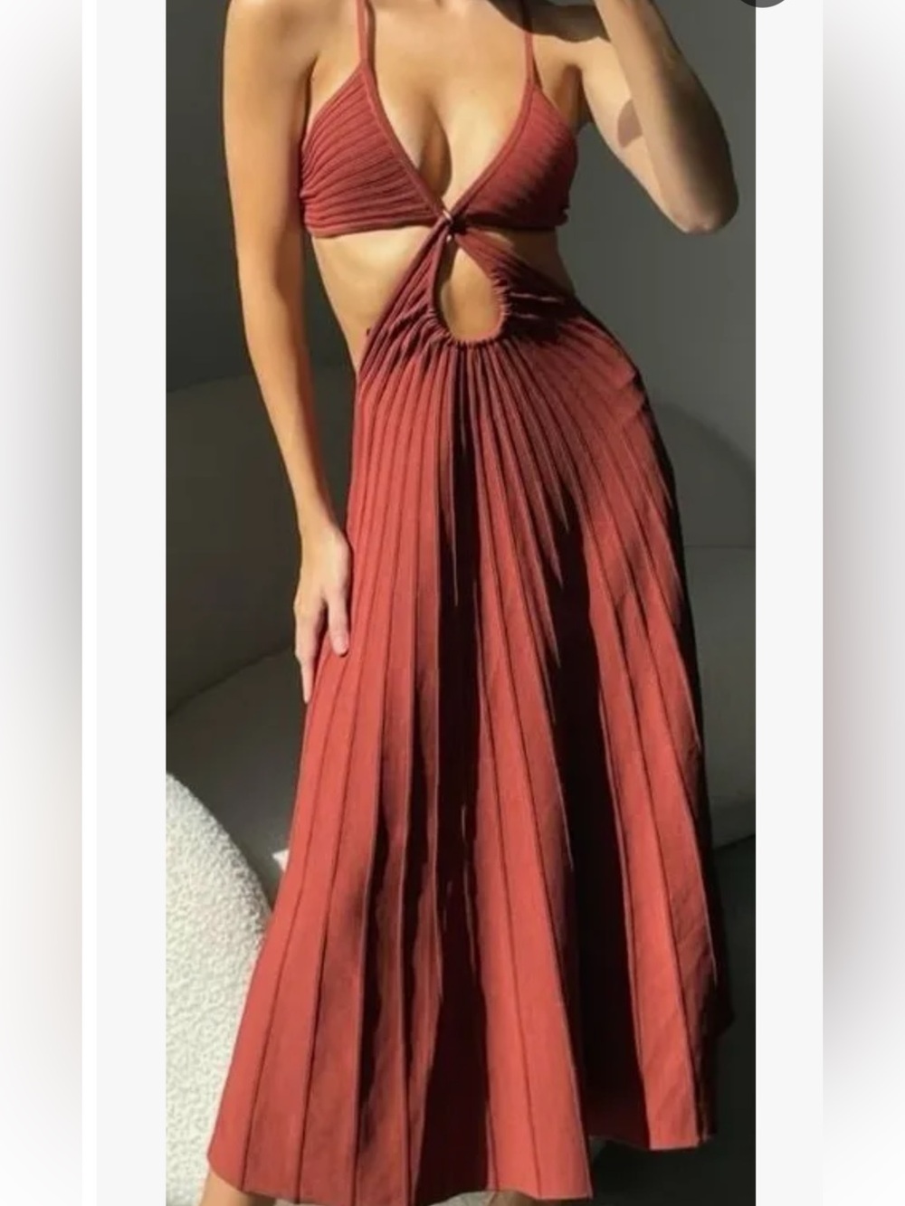 Cult Gaia Otillia Rust Midi Dress with Cutout Back size L New without tags